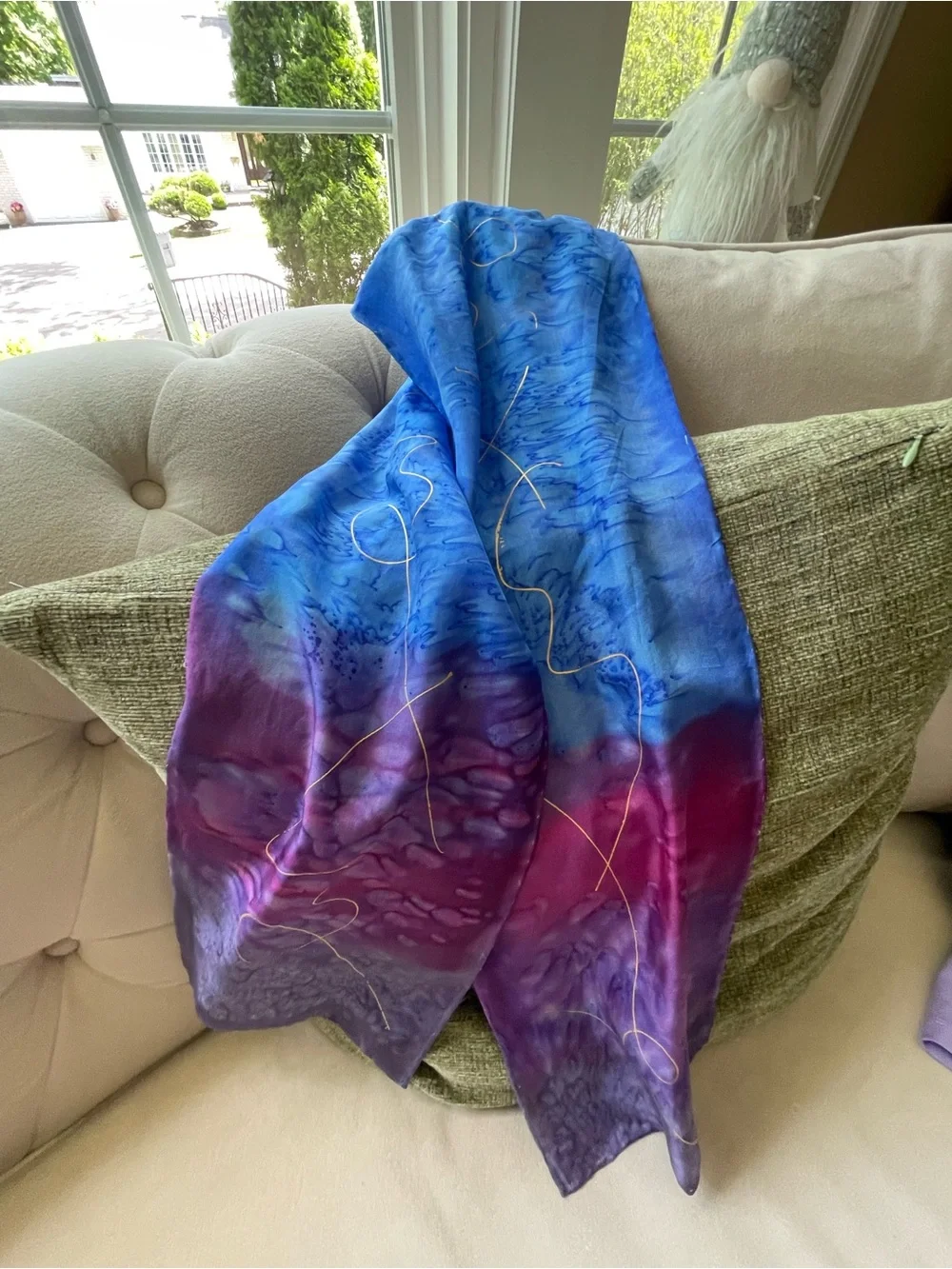 Hand-Dyed Silk Scarf in Blue, Purple & Pink